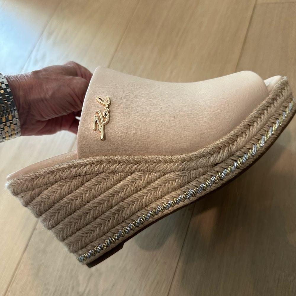 Beige Espadrille Platform Mule with Gold Karl Lagerfeld Logo